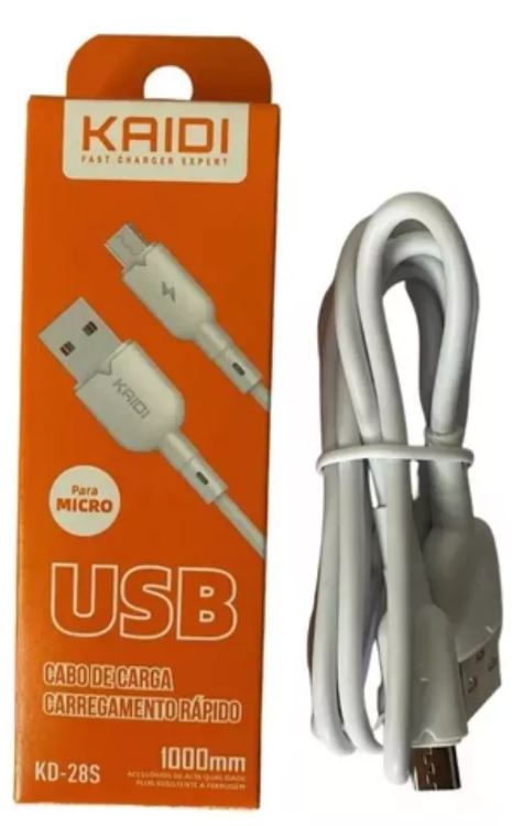 Cabos Micro USB Marca Kaidi 1 metro branco